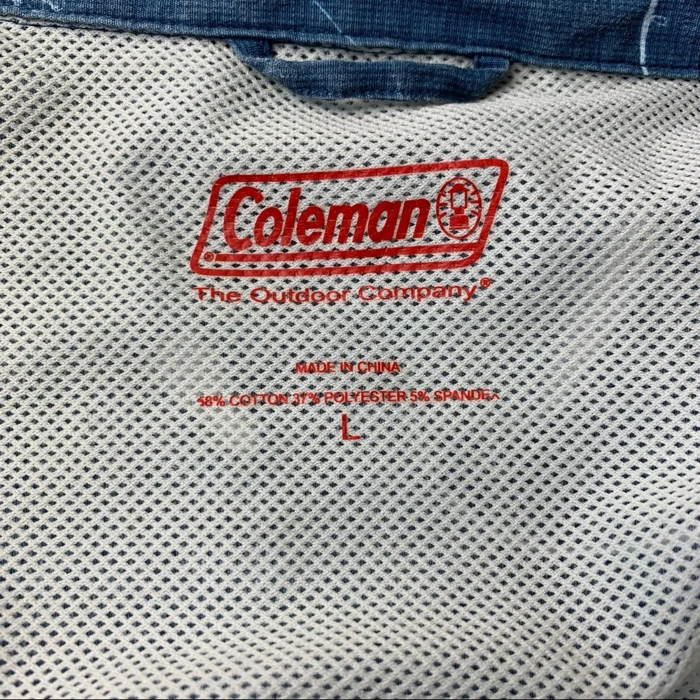 COLEMAN Men's Blue Fly Fishing‎ Outdoor Camping Hiking Short Sleeve Shirt sz L